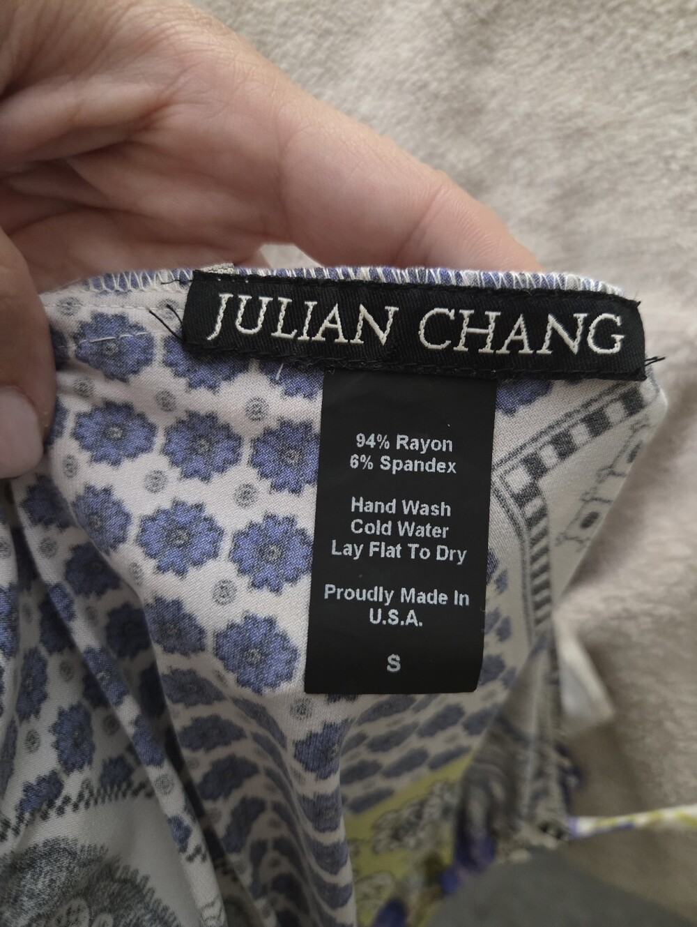 Julian Chang Patchwork Print Halter Maxi Dress Purple Chartreuse Size Small - Picture 6 of 15